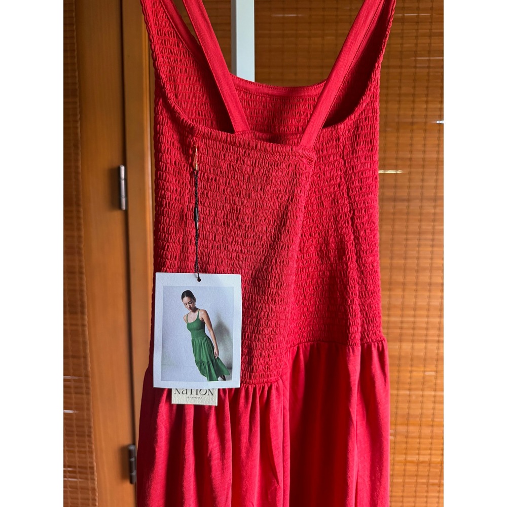 Nation LTD Los Angeles Penelope Smocked Midi Heartbeat Red - Picture 8 of 12